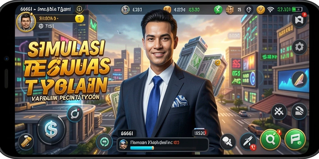 Tangkapan layar gameplay 666I yang menampilkan simulasi bisnis.