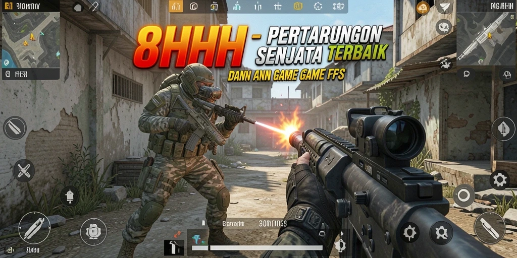 Screenshot 8HHH menampilkan aksi tembak-menembak yang dinamis.