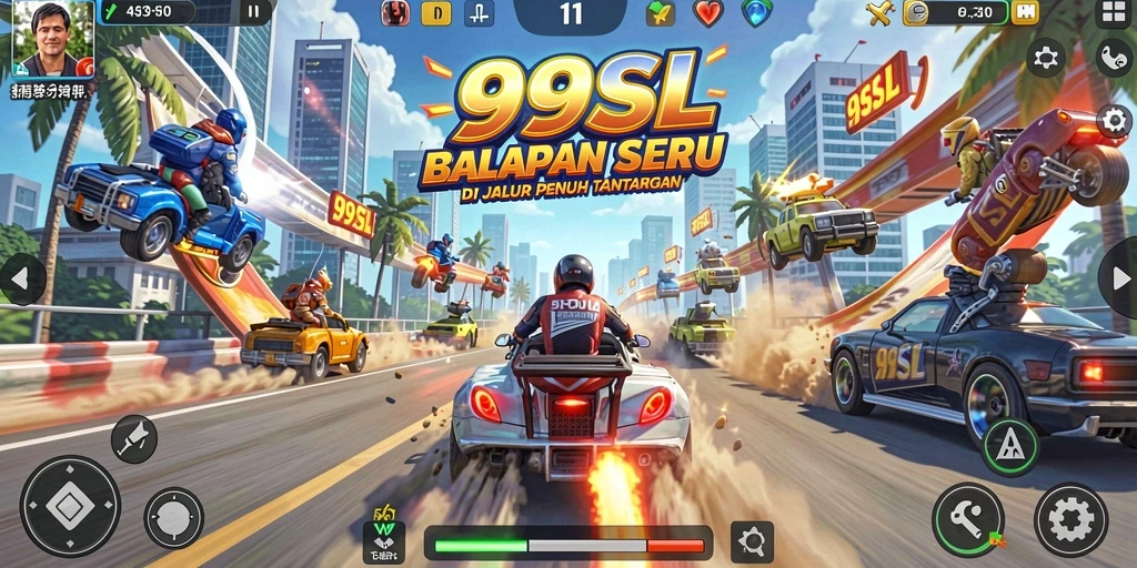 Screenshot menampilkan balapan seru di trek yang menantang di 99SL.