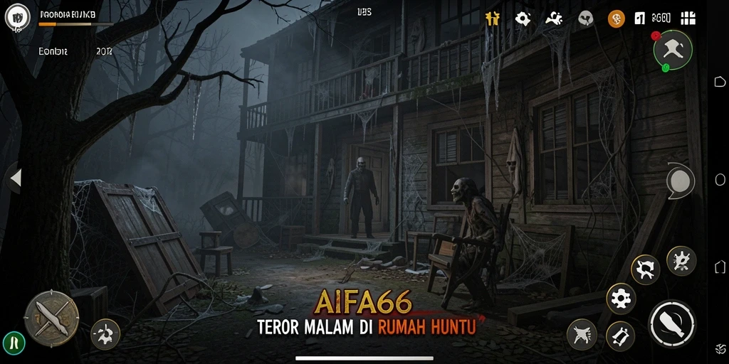 Screenshot AIFA66 menunjukkan suasana mencekam saat menjelajahi rumah hantu.