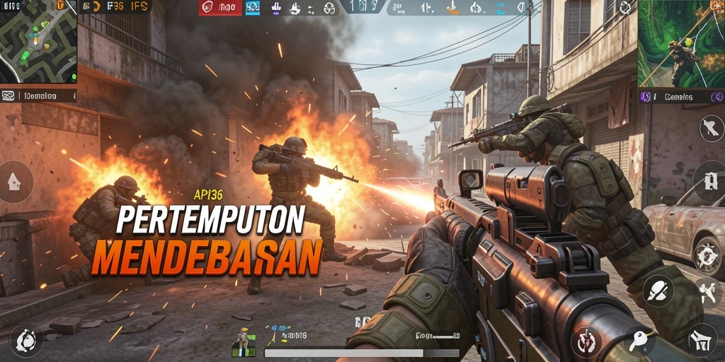 Screenshot gameplay API36 menunjukkan aksi tembak-menembak yang intens.