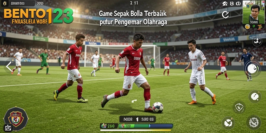 Tampilan utama BENTO123 dengan aksi menarik di lapangan sepak bola.