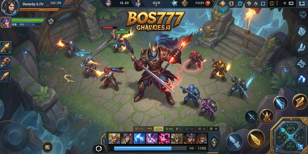 Tangkapan layar menunjukkan aksi seru di gameplay BOS777 dengan karakter yang bertarung di arena.