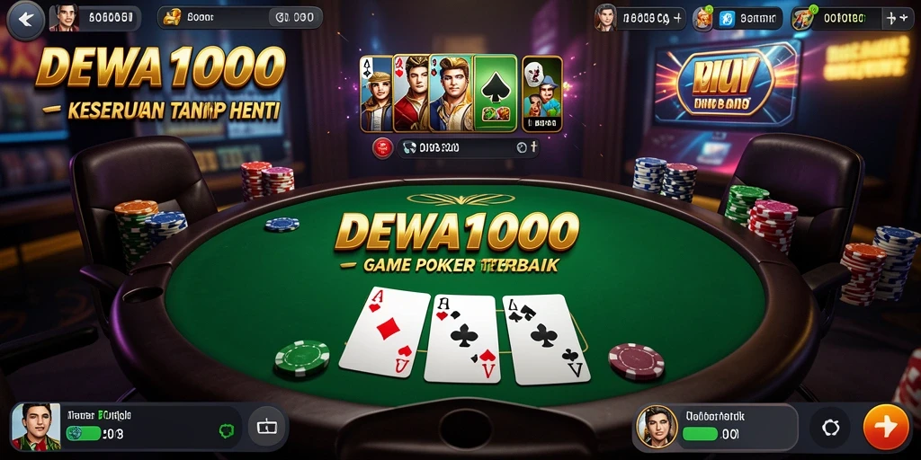 Screenshot DEWA1000 menampilkan gameplay seru Poker yang mendebarkan.