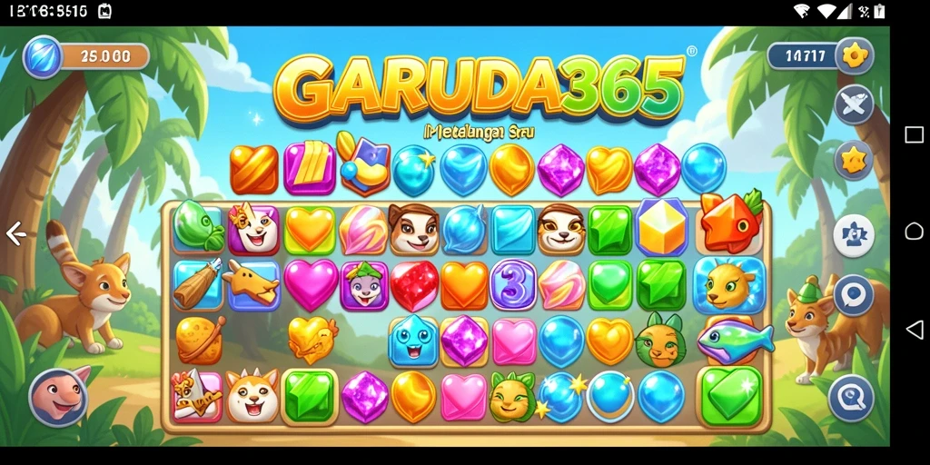 Tampilan gameplay seru di GARUDA365 dengan elemen colorful Match-3.
