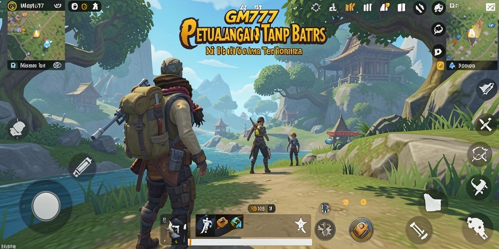 Screenshot gameplay GM777 menunjukkan eksplorasi dunia Open World yang luas.