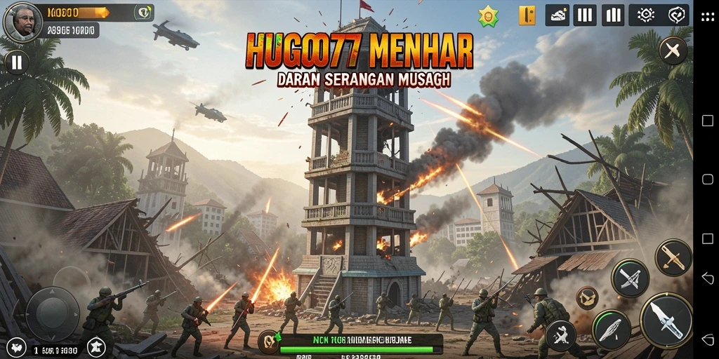 Tampilan gameplay menarik HUGO77 dalam aksi Tower Defense.