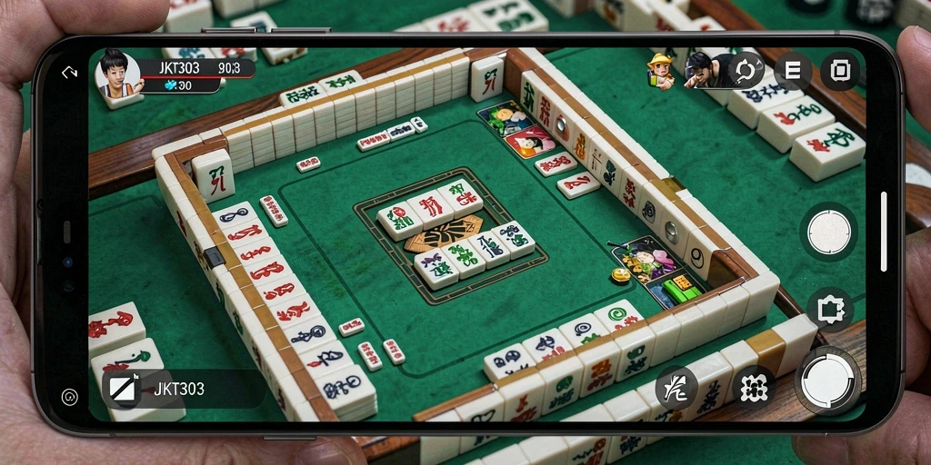 Screenshot gameplay JKT303 yang menunjukkan tata letak Mahjong yang menarik.