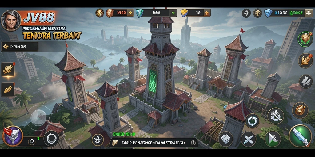Screenshot gameplay JV88 menampilkan aksi seru Tower Defense.