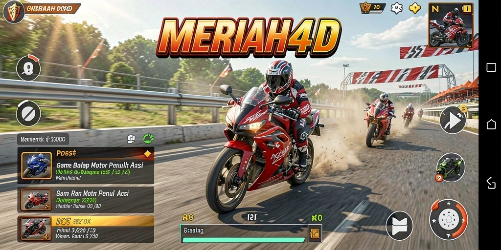 Tangkapan layar gameplay yang menampilkan aksi balapan motor yang mendebarkan.