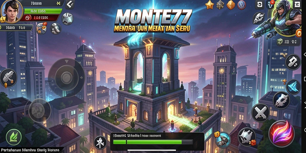 Tampilan gameplay MONTE77 dengan menara yang siap bertahan dari serangan musuh.