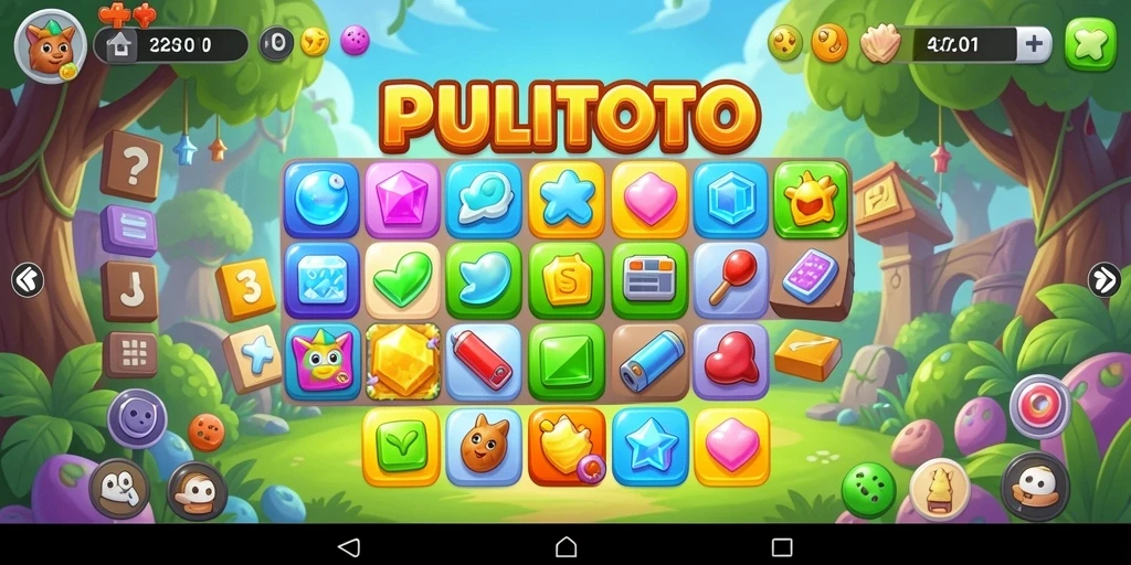 Tampilan menarik dari permainan Match-3 PULITOTO yang penuh warna.