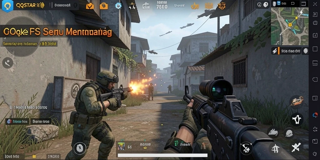 Screenshot gameplay QQSTAR menampilkan aksi pertempuran intens dan grafis yang memukau.