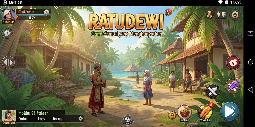 Screenshot menunjukkan karakter lucu dengan latar belakang yang cerah dalam gameplay santai.