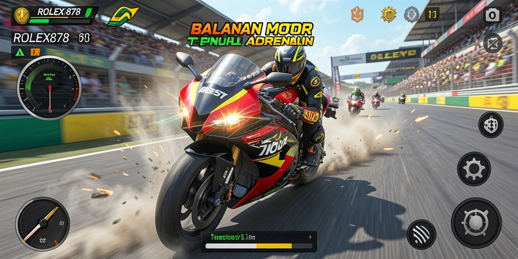 Tampilan gameplay balapan motor yang mendebarkan di ROLEX878.