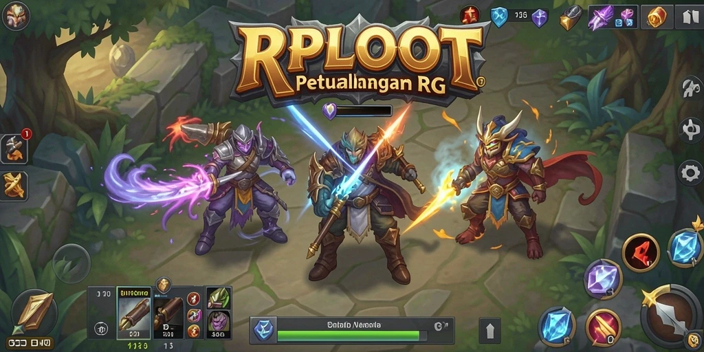 Screenshot gameplay menampilkan karakter dalam pertempuran epik di dunia fantasi.