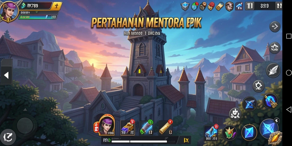 Screenshot gameplay RR789 yang menampilkan pertahanan menara yang strategis.