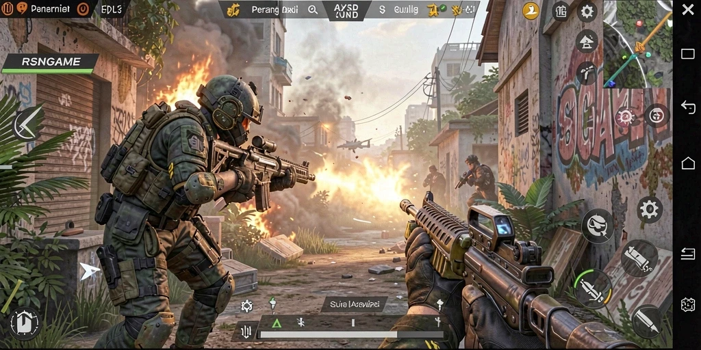 Gameplay RSNGAME yang intens dan menegangkan dalam mode FPS.