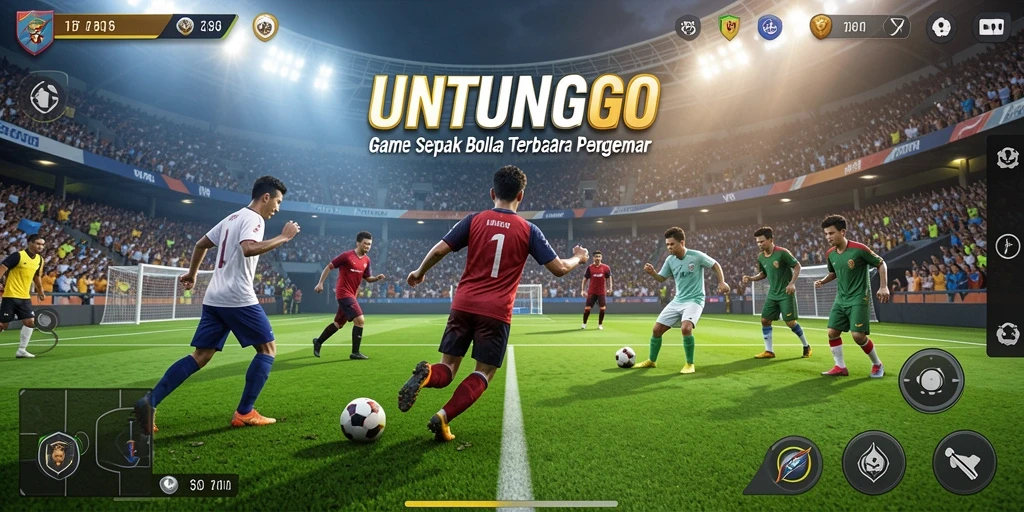 Screenshot gameplay UNTUNGGO menampilkan aksi seru sepak bola.