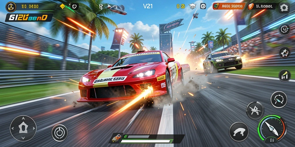 Tampilan gameplay mendebarkan di lintasan balap V21.