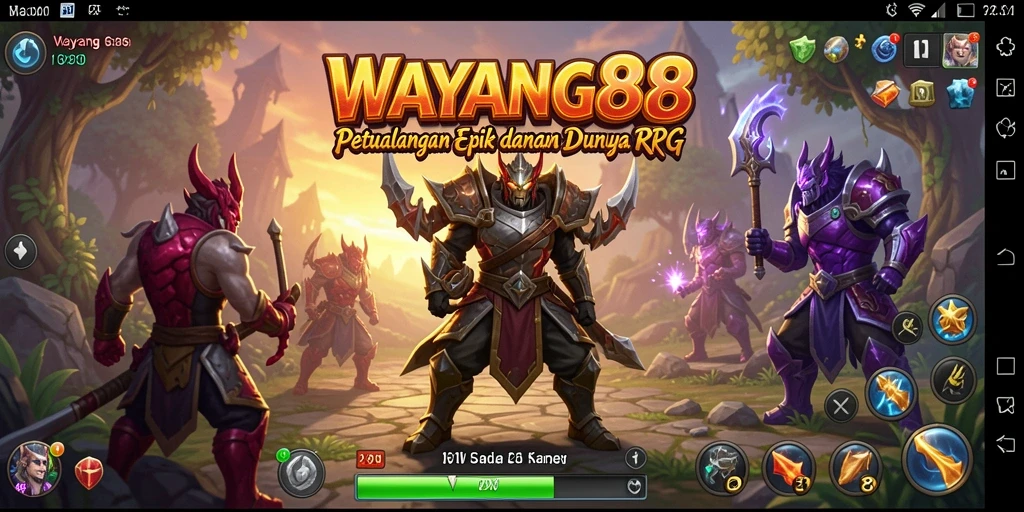 Tangkapan layar gameplay menampilkan pertempuran epik di WAYANG88.