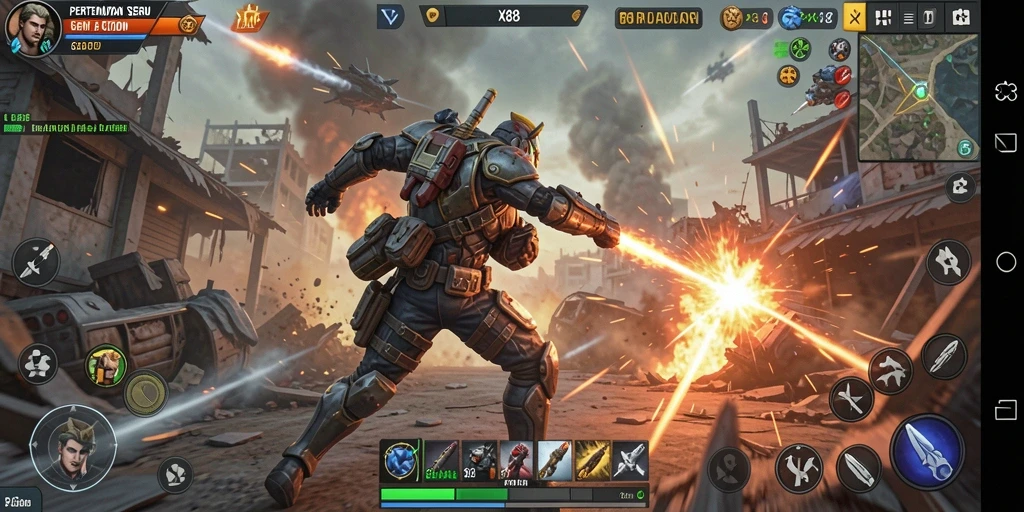 Tampilan gameplay X88 dengan aksi pertempuran yang menegangkan.
